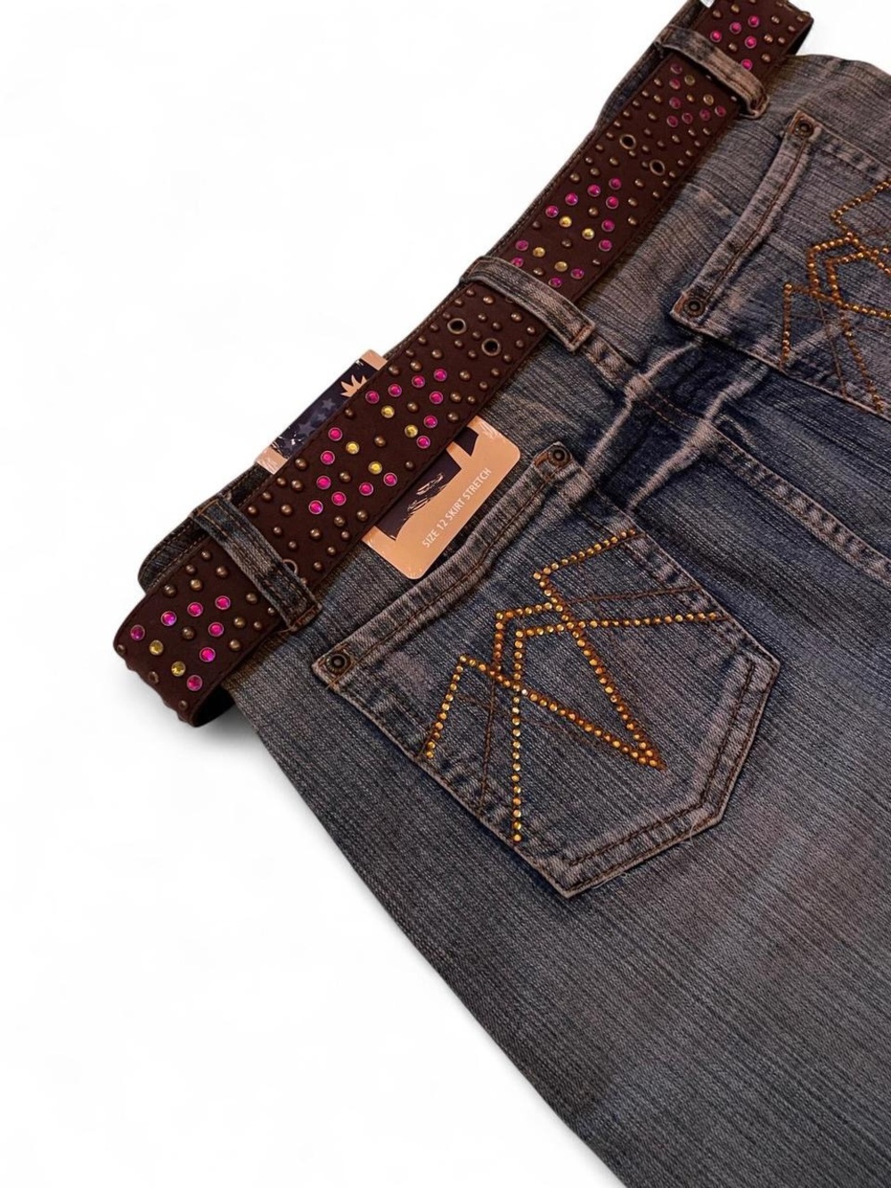 Y2K Mcbling Denim Rhinestone Mini Skirt • L.A. Blues • SIZE - 12 • NWT